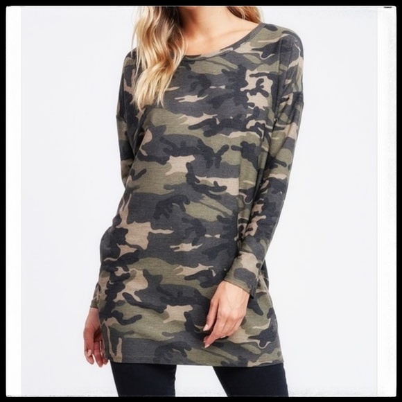 Camo Dolman Sleeve French Terry Tunic, NWT - Picture 4 of 8